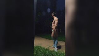 Puppy gets nude in the park and busts his spunk