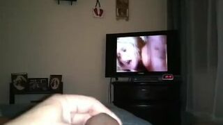 MochaCoca observing porn blows a flow on his stomach and gobbles it